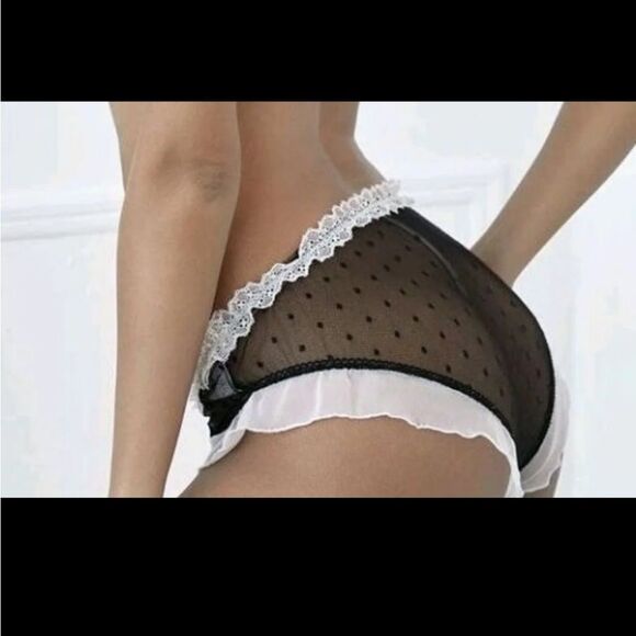 Black & White Mesh See Through Bikini Lingerie Set (Large) - Picture 8 of 12